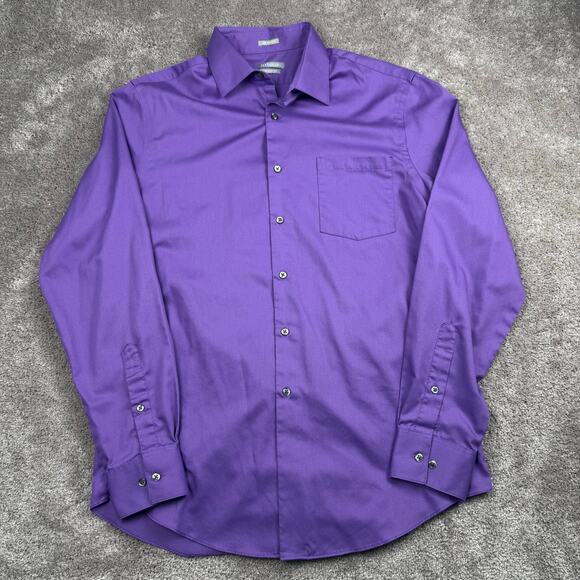 Purple Van Heusen Button Up Dress Shirt Size 16 34/35 Lux Sateen Athletic Fit - Picture 1 of 4